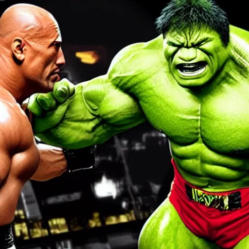 Image similar to Dwayne Johnson boxes with Hulk