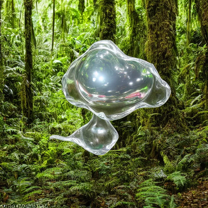 Prompt: chrome blob in rainforest, canon eos r 3, f / 1. 4, iso 2 0 0, 1 / 1 6 0 s, 8 k, raw, unedited, symmetrical balance, in - frame