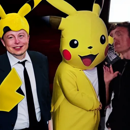 Image similar to elon musk Wearing a pikachu costume