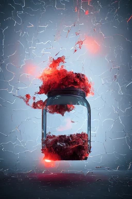 Image similar to a octane render of a violent tornado inside a jar, close - up studio photo, lighting path traced, highly detailed, high quality, hyper - realistic, max accurate,