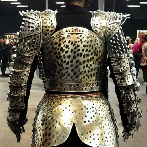 Image similar to photo of a female warrior wearing metal jaguar armour