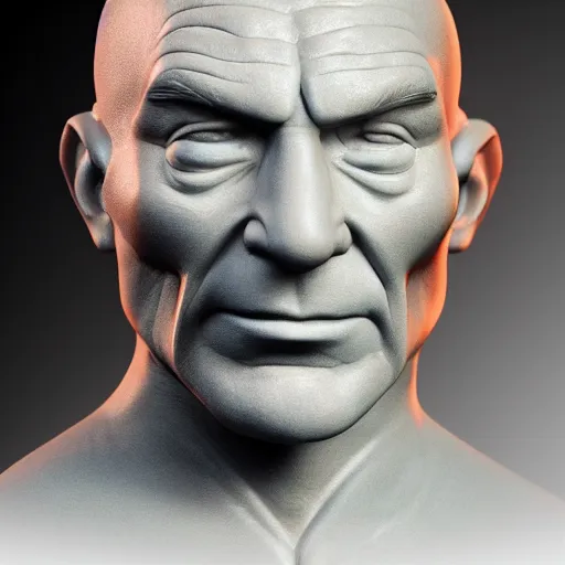Image similar to clay bust of captain picard, professional lighting, 4 k, detailed