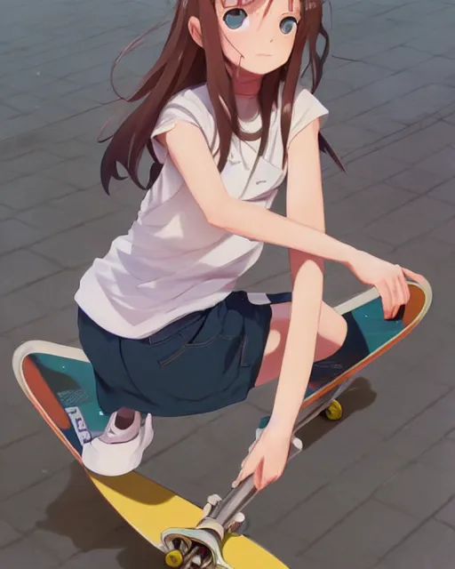 An anime girl skateboarding, doing tricks in the half, Stable Diffusion