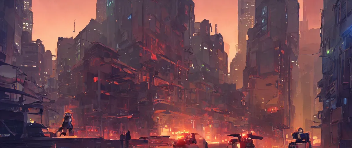 Image similar to concept art of one rescue robot, disaster in the city at night, art gta 5 cover, official fanart behance hd artstation by jesper ejsing, by rhads, makoto shinkai and lois van baarle, ilya kuvshinov, ossdraws, victo ngai, andreas rocha, john harris