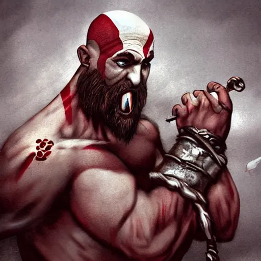 Image similar to kratos eating greece, digital art