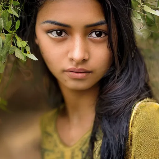 Image similar to a portrait of a stunningly beautiful nepali female, dark eyes, dark hair, olive skin, depth of field, zeiss lens, detailed, symmetrical, centered, fashion photoshoot, by Annie Leibovitz and Steve McCurry, David Lazar, Jimmy Nelsson, Breathtaking, 8k resolution, extremely detailed, beautiful, establishing shot, artistic, hyperrealistic, beautiful face, octane render