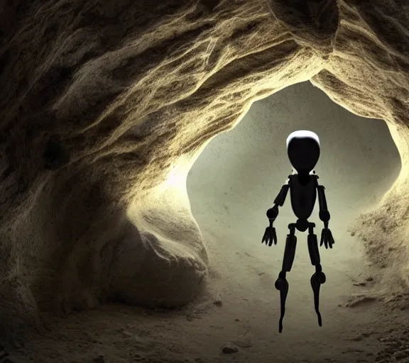 Prompt: humanoid alien walking trough a beautiful cave, xyz(050) H 576