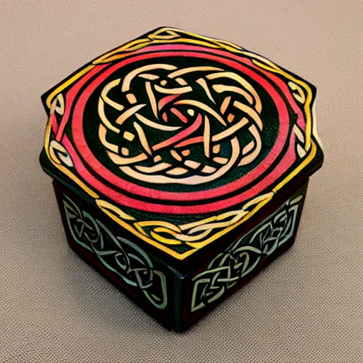 Image similar to ornate psychedelic twisting three dimensional celtic pattern vortex inside a hexagonal box, intricate detail, complex