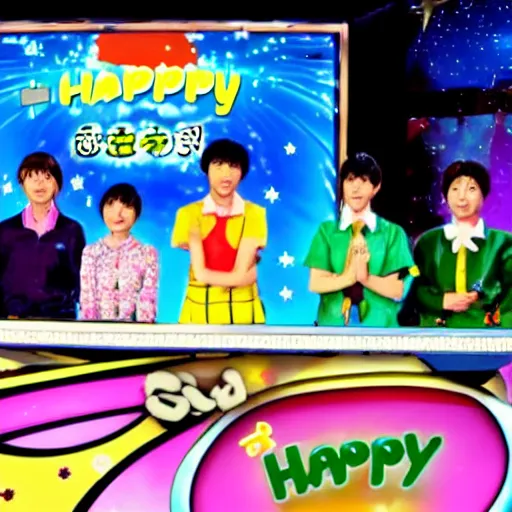 Prompt: tv still of 'Happy Tokoyo Fun Gameshow' (2012), outer space scene