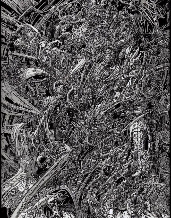 Image similar to hyper detailed industraial & utility by philippe druillet