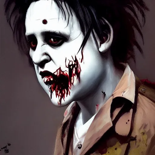 Image similar to young robert smith as a zombie wearing polka dot shirt, 7 days to die zombie, fine art, award winning, intricate, elegant, sharp focus, cinematic lighting, highly detailed, digital painting, 8 k concept art, art by z. w. gu, art by brom, art by michael hussar, masterpiece, 8 k