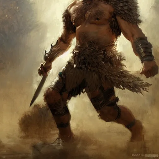 Image similar to a fierce and muscular male warrior in full armor, handsome, hairy torso, fantasy character portrait by greg rutkowski, gaston bussiere, craig mullins, simon bisley