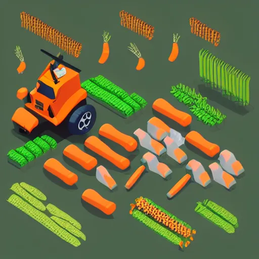 Image similar to Isometric Illustration of a Robot harvesting carrots, white background