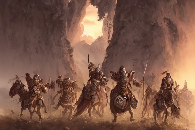 Prompt: our warriors once stood shoulder to shoulder for the protection of all odrua. ashigaru warriors in formation shields armor. sunset lighting hopeful, cinematic fantasy painting, dungeons and dragons, jessica rossier and brian froud