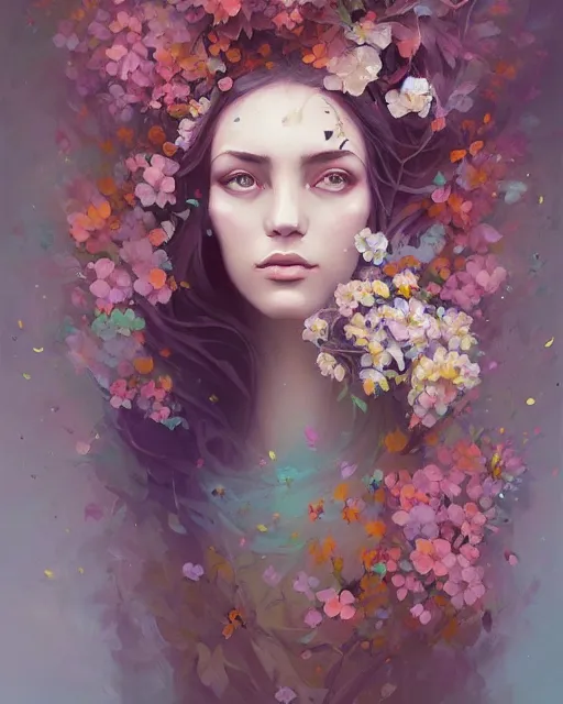 Prompt: portrait of a woman covered in flowers, overgrown beauty portrait, by peter mohrbacher, alena aenami, artgerm