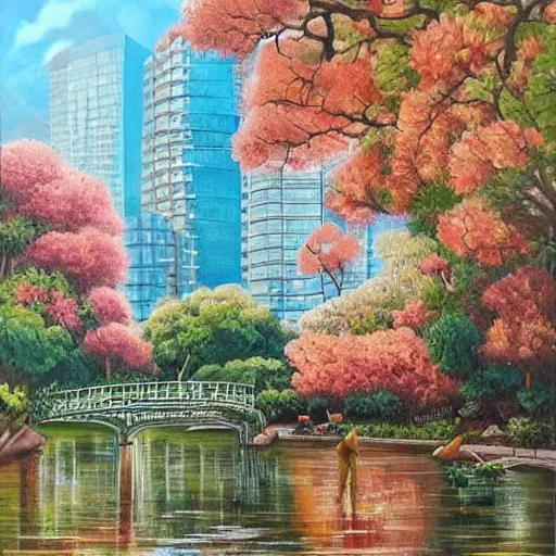 Image similar to Beautiful city of the future in harmony with nature. Nice colour scheme, soft warm colour. Beautiful detailed painting by Lurid. (2022)