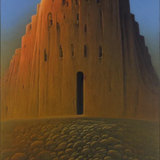 Image similar to castle by Zdzisław Beksiński, oil on canvas