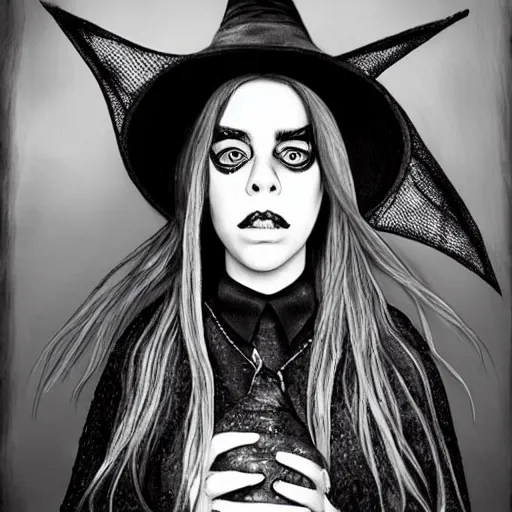 Image similar to billie eilish as a witch by tim burton