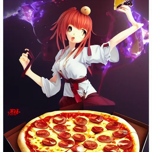 Image similar to pizza with banana topping, anime fantasy illustration by tomoyuki yamasaki, kyoto studio, madhouse, ufotable, square enix, cinematic lighting, trending on artstation