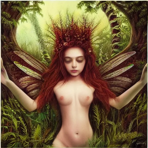 Prompt: “sensual fairy, highly detailed, painted, magical forest, by leesha hannigan”