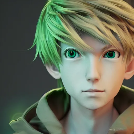 Prompt: a blonde haired green eyes boy casting a spell. character design. intricate. gesture drawing. line of action. official art, unreal engine 5, unreal engine. tetsuya nomura. medium shot. ray tracing hdr. 8 k. uhd. sharp focus. highly detailed. masterpiece. anime render. cinematic lighting. lifelike. symmetrical face. beautiful face