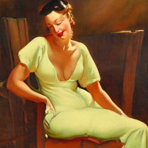 Image similar to A very beautiful painting of a leek sitting on the chair by Enoch Bolles and Gil Elvgren