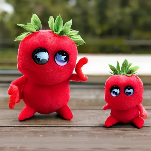 Prompt: adorable strawberry creature with multiple eyes plush toy