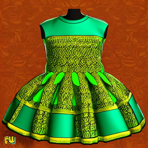 Image similar to cute fumo plush of a girl in a green and gold tribal patterned dress, stylized material bssrdf, cel shading, vray, anime girl