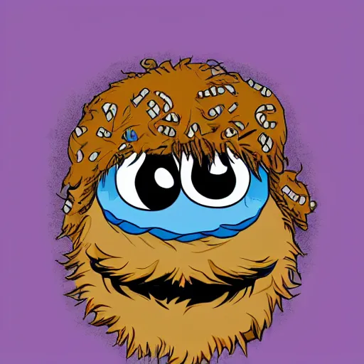 Prompt: cookie monster with Post malone style facial tattoos, by antgerm