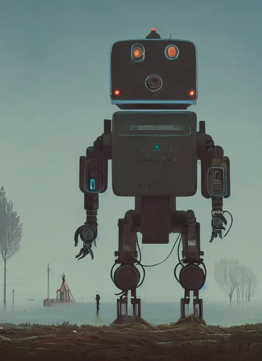 Image similar to a matte painting of a robot by simon stalenhag