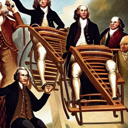 Prompt: the founding fathers on a rollercoaster