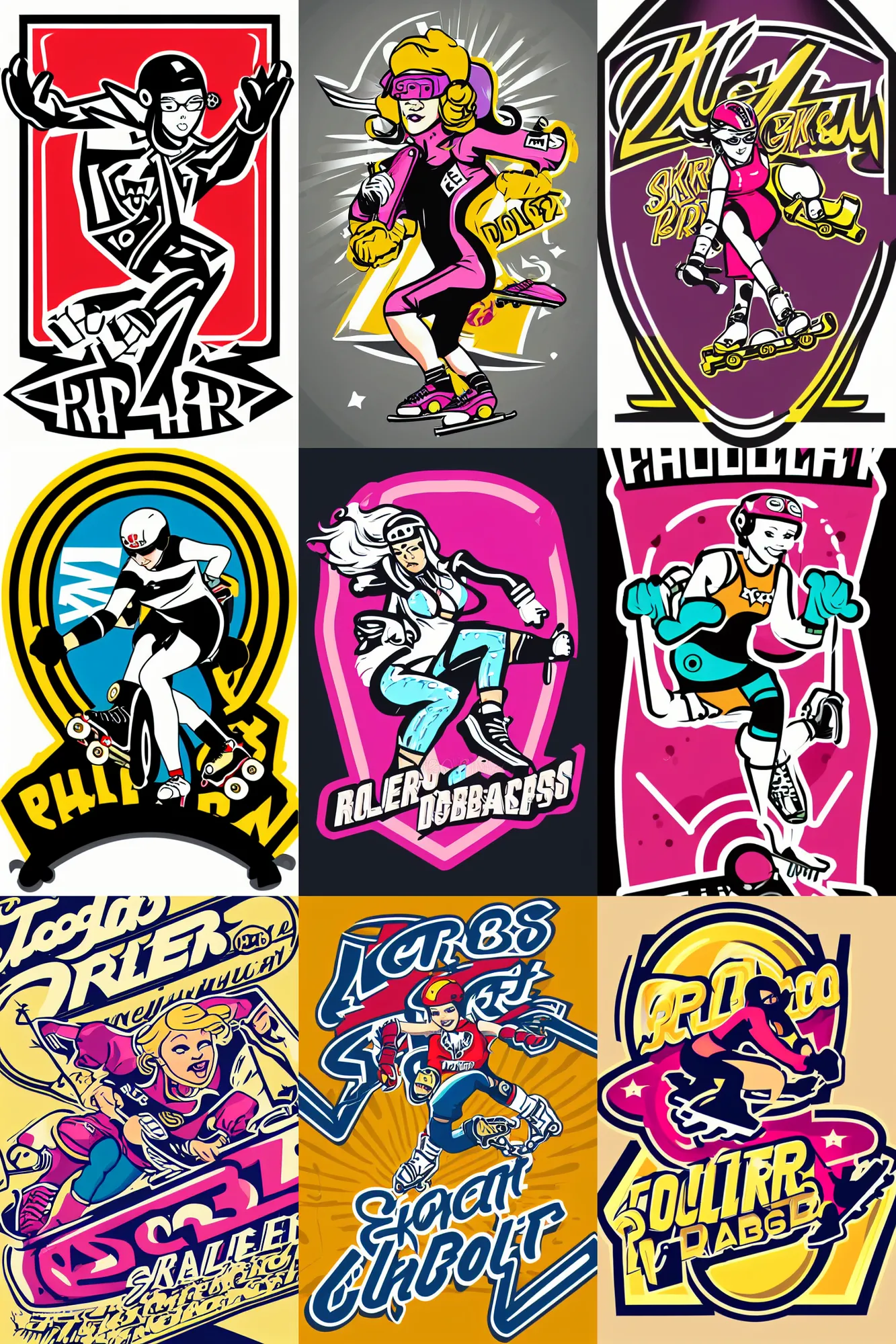 Prompt: vector logo of roller derby girl, skating fast illustration by Frank Hampson and mcbess