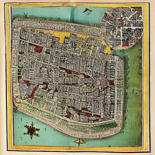 Prompt: Map of Constantinople city from rare book by Cristoforo Buondelmonti printed in 1475