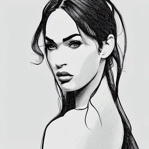 Prompt: “Megan Fox, portrait!!! Portrait based on doodles, scribbled lines, sketch by Liz Y Ahmet, monochrome, concept Art, million lines, white background, ultra detailed portrait, 4k resolution”