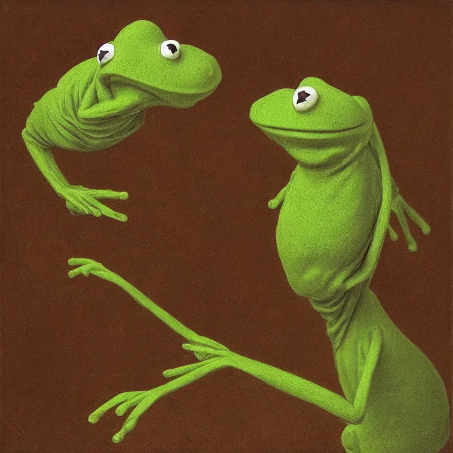 Prompt: “portrait of Kermit the frog by Jacques-Louis David”