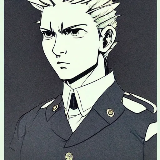 Image similar to beautiful portrait of tommy pickles!!! in a fancy naval uniform, [ concept art by yoji shinkawa ], felt tip pen, intricate detail, sharp focus, illustration