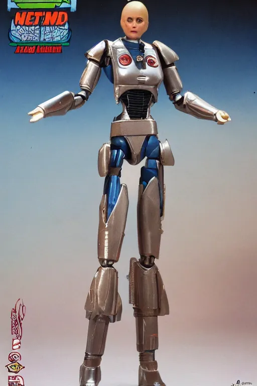 Image similar to 1 9 8 6 kenner female action figure, 5 points of articulation, perfect human female proportions, sci fi, 8 k resolution, high detail, front view, t - pose, space, star, he - man, gi joe, he man, warhammer 4 0 0 0