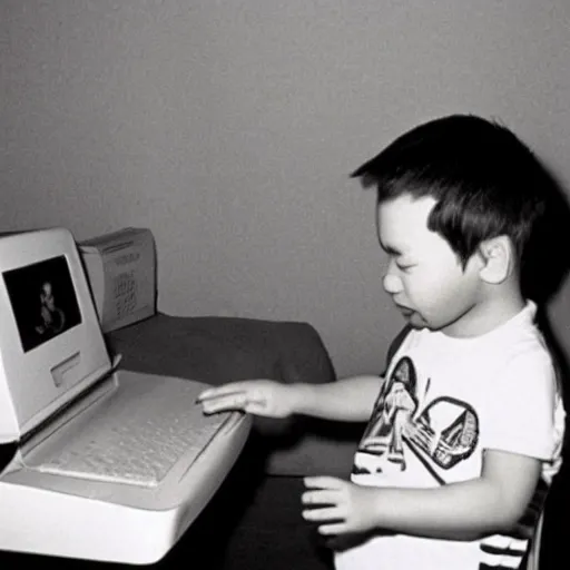 Prompt: young boy amazed in 1 9 9 4 as he goes on the internet for the first time photo