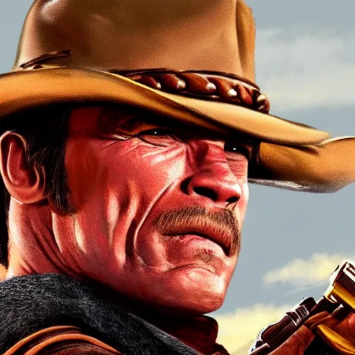 Image similar to Arnold Schwarzenegger in red dead redemption 2 4K detail