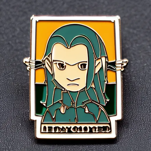 Prompt: legolas enamel pin