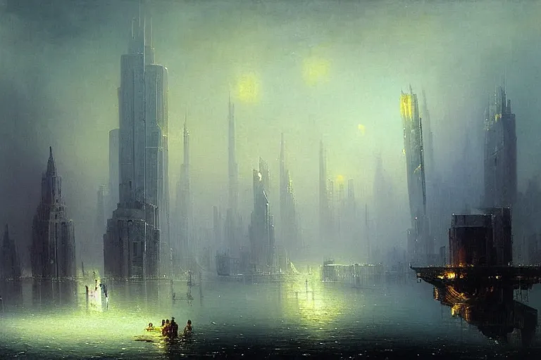 Image similar to futuristic city by ivan aivazovsky