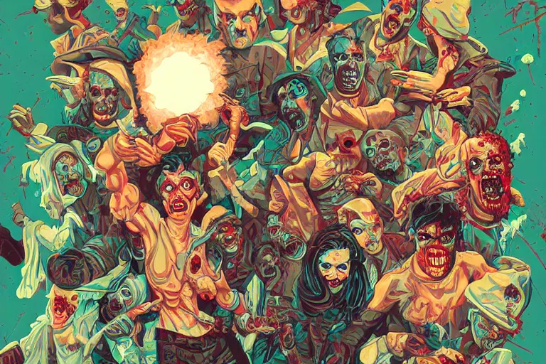 Image similar to zombies having a fight, tristan eaton, victo ngai, artgerm, rhads, ross draws