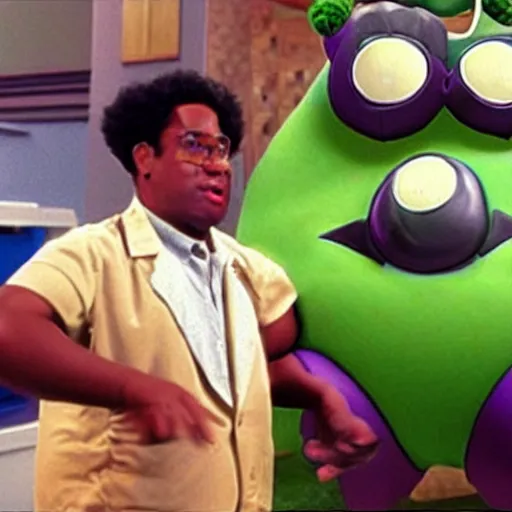 Image similar to a still from the movie the nutty professor crossover with the game katamari damacy