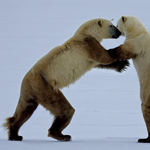 Prompt: A Polar Bear fighting an Male Lion