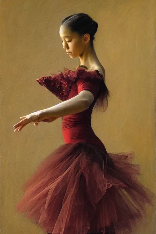 Image similar to portrait of a gorgeous graceful young filipina prima ballerina, by donato giancola and berthold woltze.