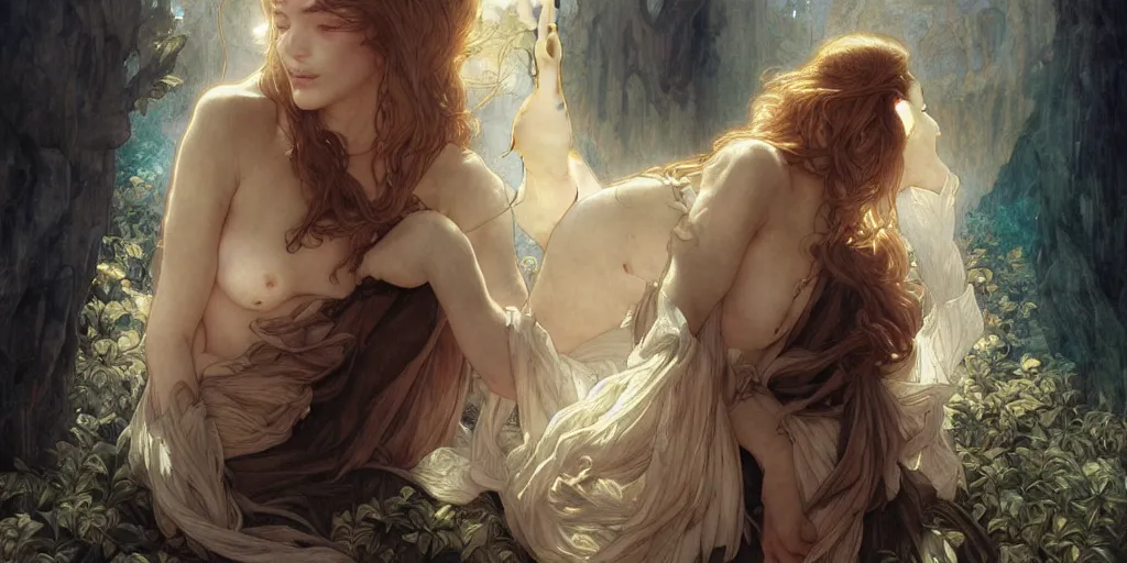 Image similar to broken heart in silence, female thief, masterpiece, cinematic, powerful, moon beams dramatic light, highly, intricate elements, hollow souls, detailed, digital painting, artstation, concept art, sharp focus, contrasty, illustration, by Edgar Maxence and Ross Tran and Michael Whelan, art by artgerm and greg rutkowski and alphonse mucha, mitch foust, elaborate composition, intricate story