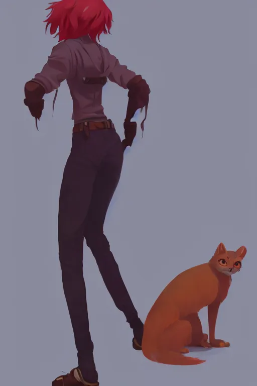 Image similar to fursona, a full body portrait of a the sellsword marissa bell, short red hair, fantasy, makoto shinkai, james gilleard, very detailed, matte, gaussian blur