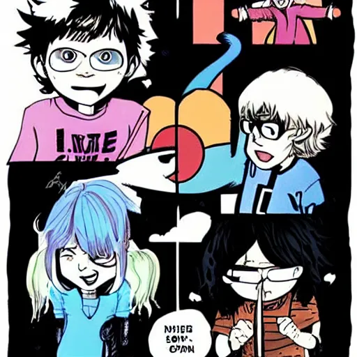 Prompt: scott pilgrim and ramona flowers, art by bryan lee o'malley