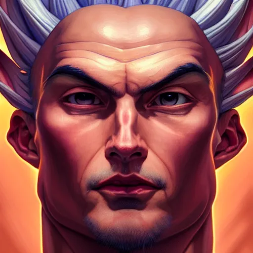 Image similar to symmetry!! intense portrait of sangoku ssj, intricate, elegant, highly detailed, my rendition, digital painting, artstation, concept art, smooth, sharp focus, illustration, art by artgerm and greg rutkowski and alphonse mucha