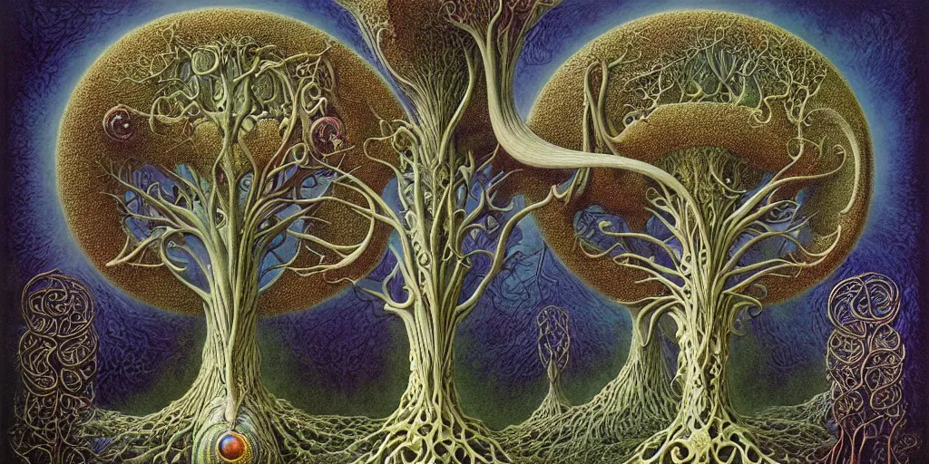 Image similar to tree of life by roger dean and andrew ferez, art forms of nature by ernst haeckel, divine chaos engine, symbolist, visionary, art nouveau, botanical fractal structures, organic, detailed, realistic, surreality